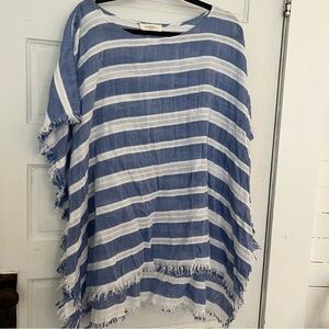 Umgee blue and white striped poncho swim cover up